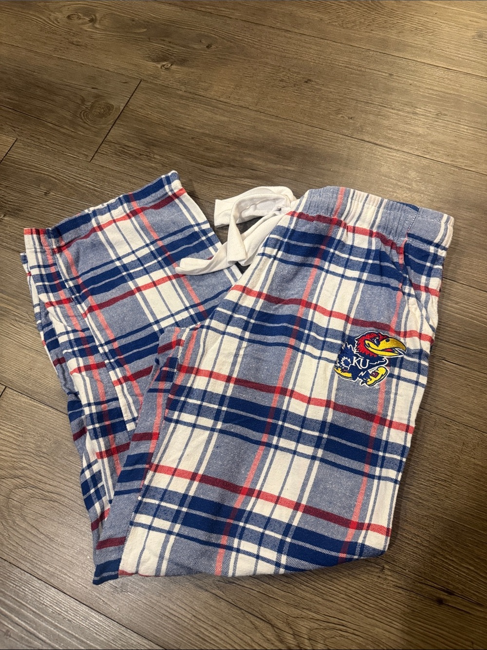 University of Kansas Plaid Men’s Pajama Pants w KU Jayhawk Logo. S. Like New!💙💛